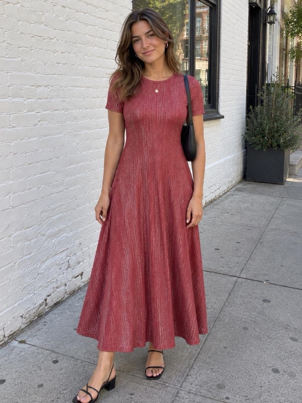 Ted Baker Shimmering Rose-Red Short-Sleeve Maxi Dress